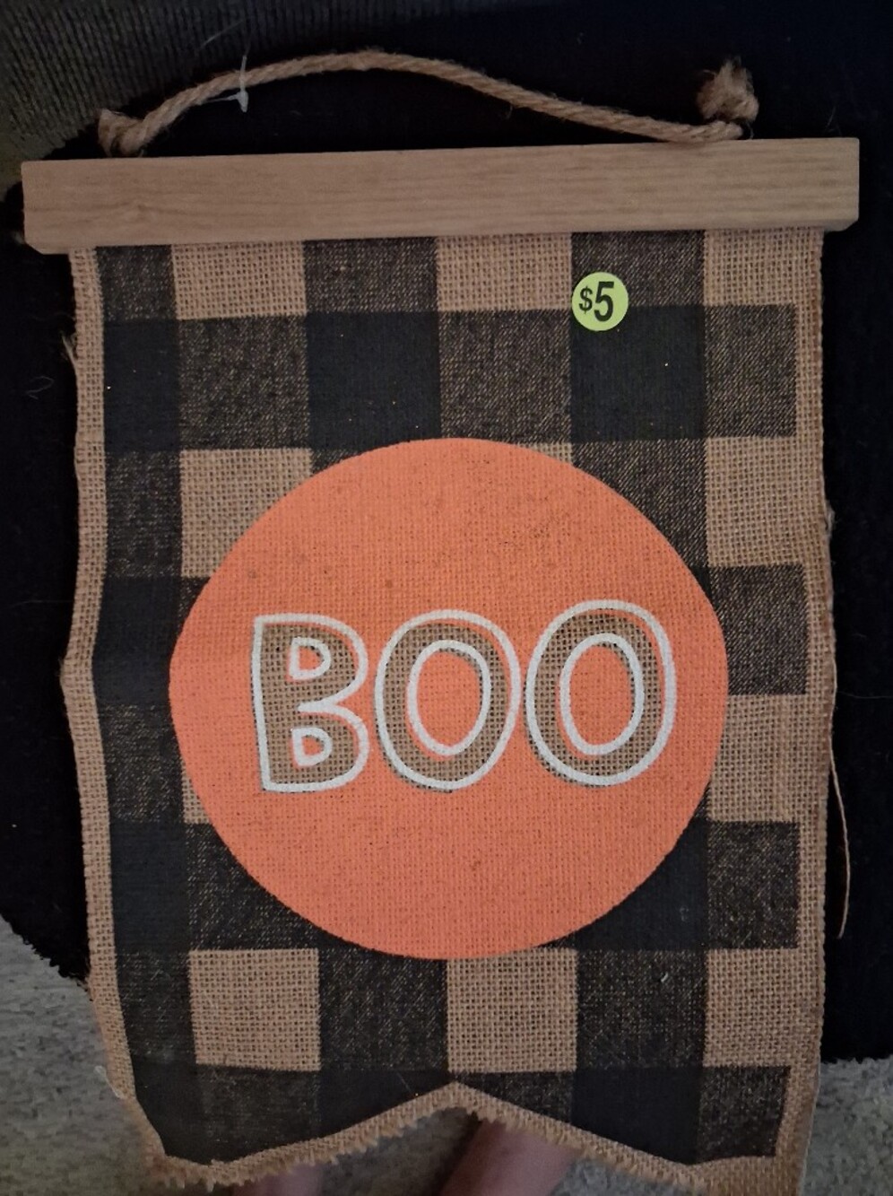 Boo Plaid Hanging Burlap Sign - Orange